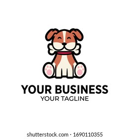 Dog Sitting Bit Bone Logo Design Template