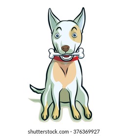 dog sitting bite bone illustration cartoon vector