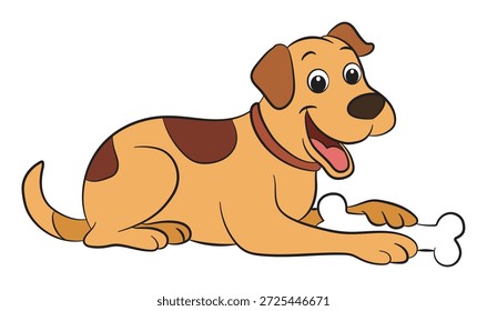 El perro está sentado con un hueso