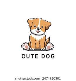 Dog Sitting Cute Creative Kawaii Cartoon Mascot Logo
