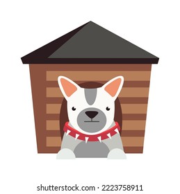 Dog sitting in Doghouse Animal icon. Vector illustration