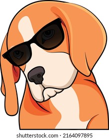 Dog sitting with glasses cartoon vector art and illustration
