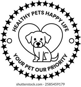 A dog is sitting in a heart with stars around it in the style of sign illustrations
