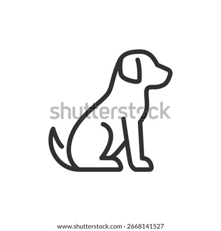 Dog sitting linear icon. Loyal pet, friend, domestic animal, training or obedience symbol. Editable stroke.