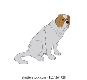 dog sitting, lines, vector, white background