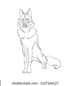 dog sitting, lines, vector, white background