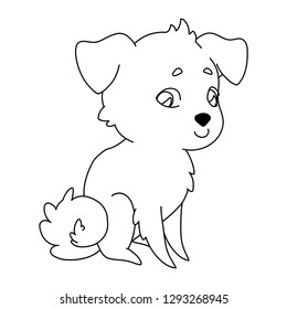 The dog is sitting in the middle of the side. Linear, black and white image of a pet. Vector illustration for coloring book, stencil, design, prints.