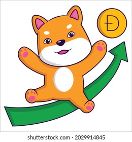 Dog is sitting on the arrow. Vector graphic illustration. Individually on a white background.
