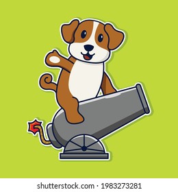 Dog sitting on a cannon