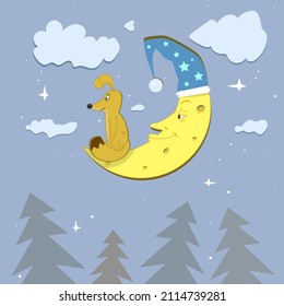 The dog is sitting on the moon
