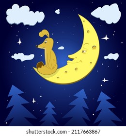 The dog is sitting on the moon