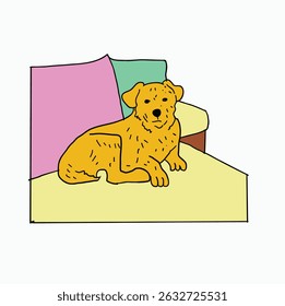 dog sitting on the sofa. Cartoon Style Illustration