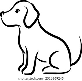 A dog is sitting on a white background. The dog is looking at the camera