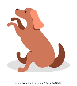 Dog sitting with paws up isolated canine animal in flat cartoon style. Vector illustration of brown puppy, pet owners cute friend. Doggy with long ears and tail, adorable retriever portrait side view