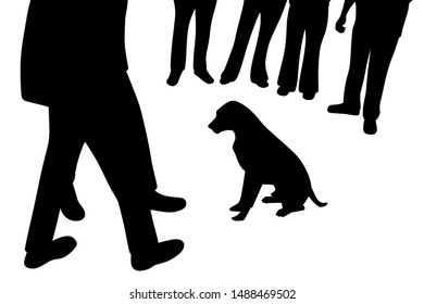 Dog sitting and people around dog