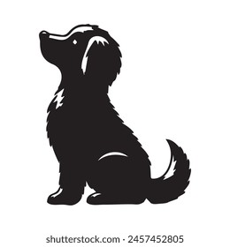 Dog sitting pose in profile, black silhouette on a transparent background, vector drawing for stencil