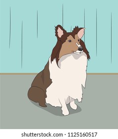 dog sitting in a room, vector, color