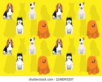 Dog Sitting Siberian Husky Bull Terrier Chow Chow Basset Hound Cartoon Character Seamless Wallpaper Background