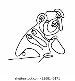 Dog sitting sideways in continuous line art drawing style. Black minimalistic linear sketch of dog sitting sideways isolated on white background. Vector illustration