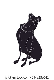 dog sitting, silhouette, vector, white background, vector