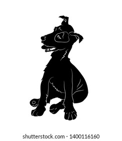 dog sitting, silhouette, vector, white background, vector