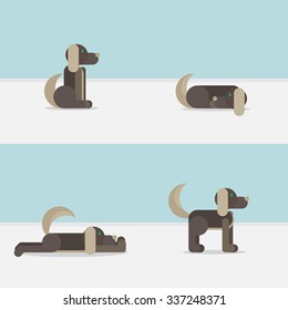 Dog in sitting, standing, sleeper, lying positions. Vet symbol. Delivery icon. Vector