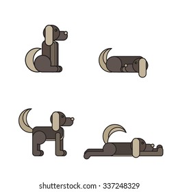 Dog in sitting, standing, sleeping and lying positions. Vet symbol. Delivery icon. Vector