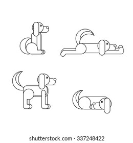 Dog in sitting, standing, sleeping and lying positions. Vet symbol. Delivery icon. Vector