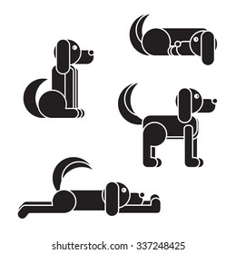 Dog in sitting, standing, sleeping and lying positions. Vet symbol. Delivery icon. Vector