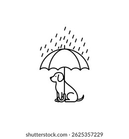 Dog Sitting Under Umbrella in Light Rain Icon for Pet Comfort