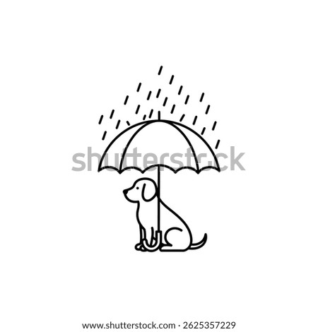 Dog Sitting Under Umbrella in Light Rain Icon for Pet Comfort