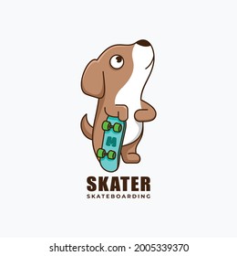 dog skater mascot character logo design vector illustration