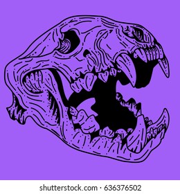 dog Skull of an animal on a pink background, for printing on a T-shirt, element of design, stamp stickers, banner on the site, logo of the tattoo salon,  graphics, vector image, dots art
