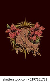 Dog skull with flowers vector illustration