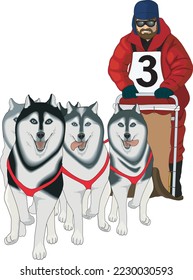 Dog Sled Racing Vector Illustration