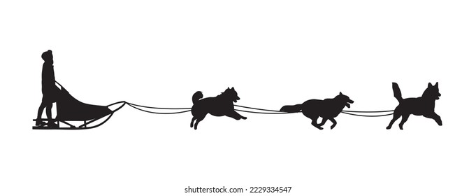 Dog sled silhouette on a white isolated vector background