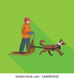 Dog with sled vector icon.Flat vector icon isolated on white background dog with sled.
