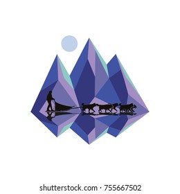 dog sledding with mountains background abstract style illustration vectos