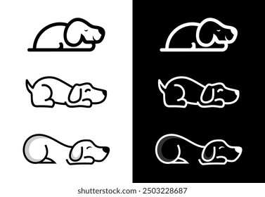 Ilustración de contorno de Vector de icono de sueño de perro. Animal lindo Vector de Plantilla divertido