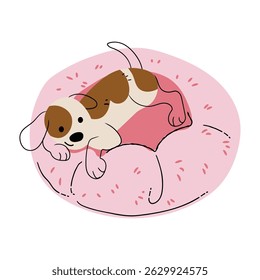 Dog sleep on bed element vector design on white background illustration for cliparts, sticker, print, pet shop.