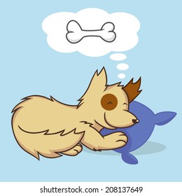 Dog sleeping, having dream, vector illustration