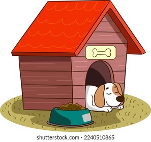 dog sleeping in kennel cartoon vector