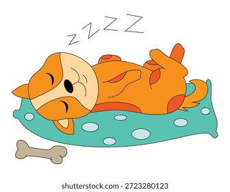 El perro está durmiendo en la Ilustración vectorial de la cama