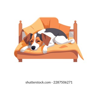 perro durmiendo en cómodos iconos de cama aislados