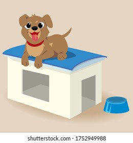 Dog sleeping on dog house. Cute dog sleep in dog house. Vector Illustration.