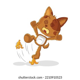 the dog slipped on banana. cartoon mascot vector