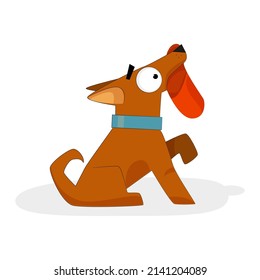 A dog with a slipper in his teeth gives a paw, vector graphics for pet stores and shelters