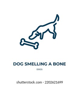 Dog smelling a bone icon. Linear vector illustration from dogs collection. Outline dog smelling a bone icon vector. Thin line symbol for use on web and mobile apps, logo, print media.