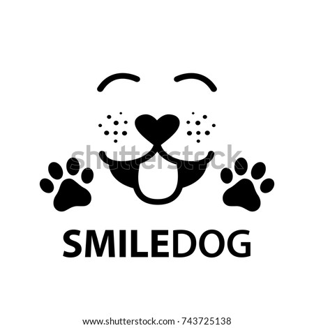 dog smile face with paw and heart shaped nose