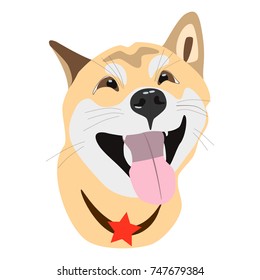 The Dog smiles. Color Vector image. Only the face of the dog. Joyful.A White background.
